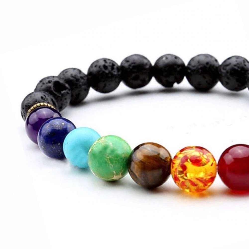 New 7 Chakra Beaded Healing Bracelet w/ Lava Stone - Picture 2 of 5